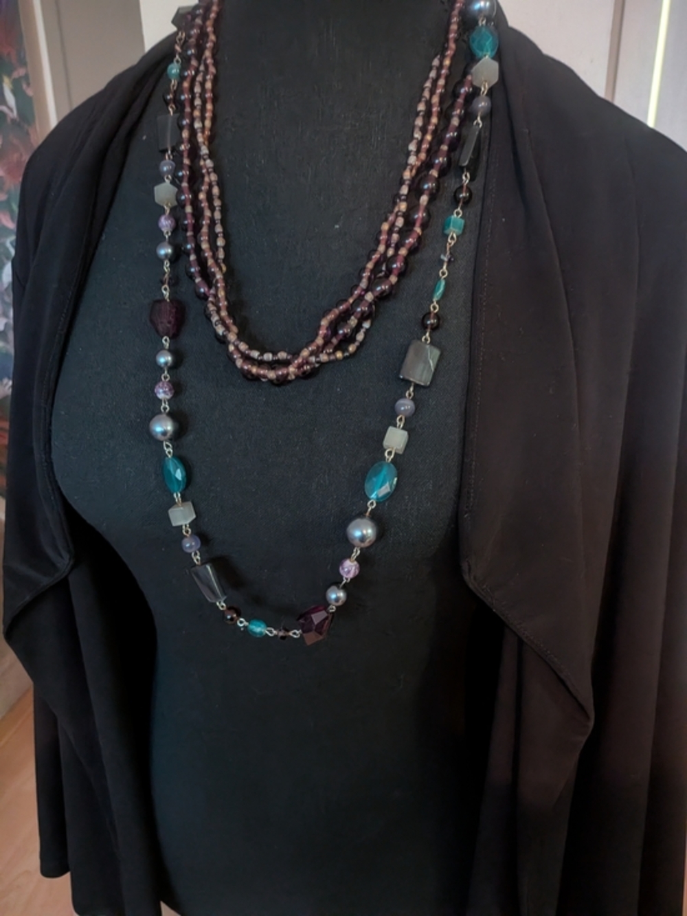 Boho Art Glass Amethyst & Geometric Statement Layered Necklace Set